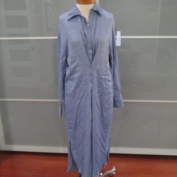 Zara Dresses & Skirts - Zara wrap front sky blue satin effect shirt dress